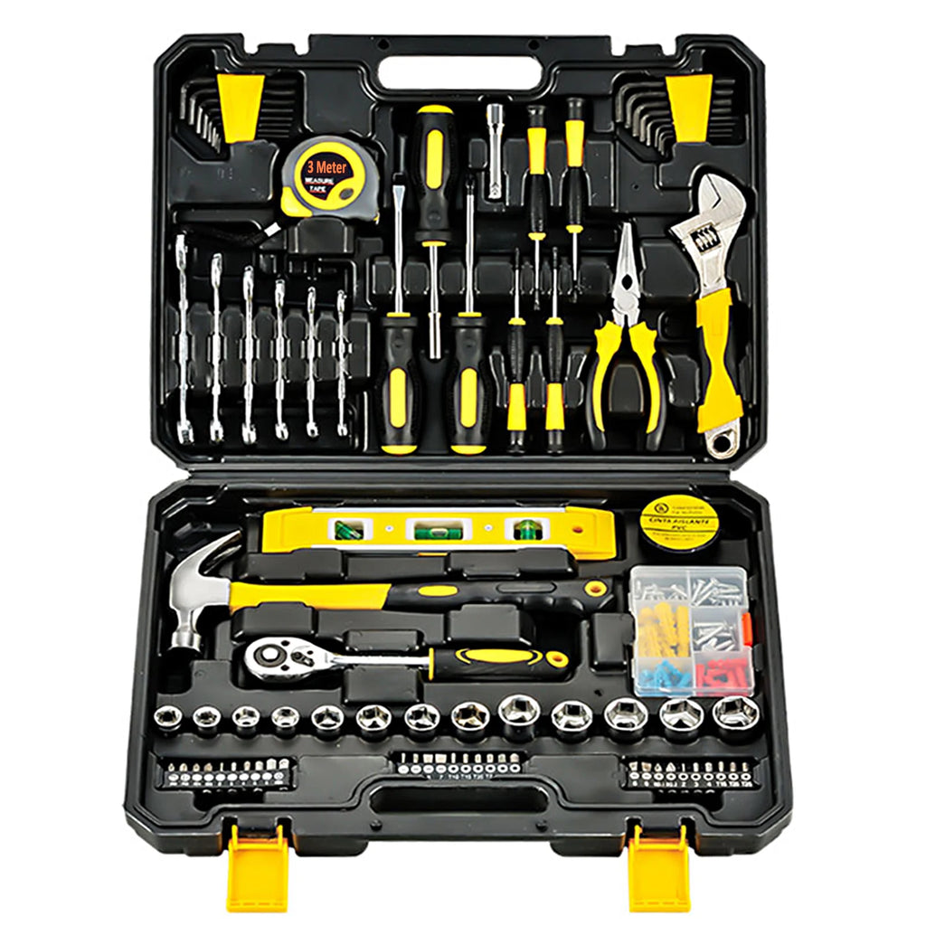 Conjunto de ferramentas manuais de 108 peças para reparo doméstico e de carro com caixa de ferramentas de plástico, kit de ferramentas domésticas em geral