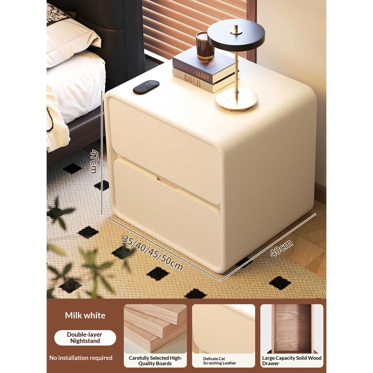 Solid Wood Bedside Table Small Vintage Cream Style Modern Simple Bedroom Nightstand Storage Cabinet for Home Decor