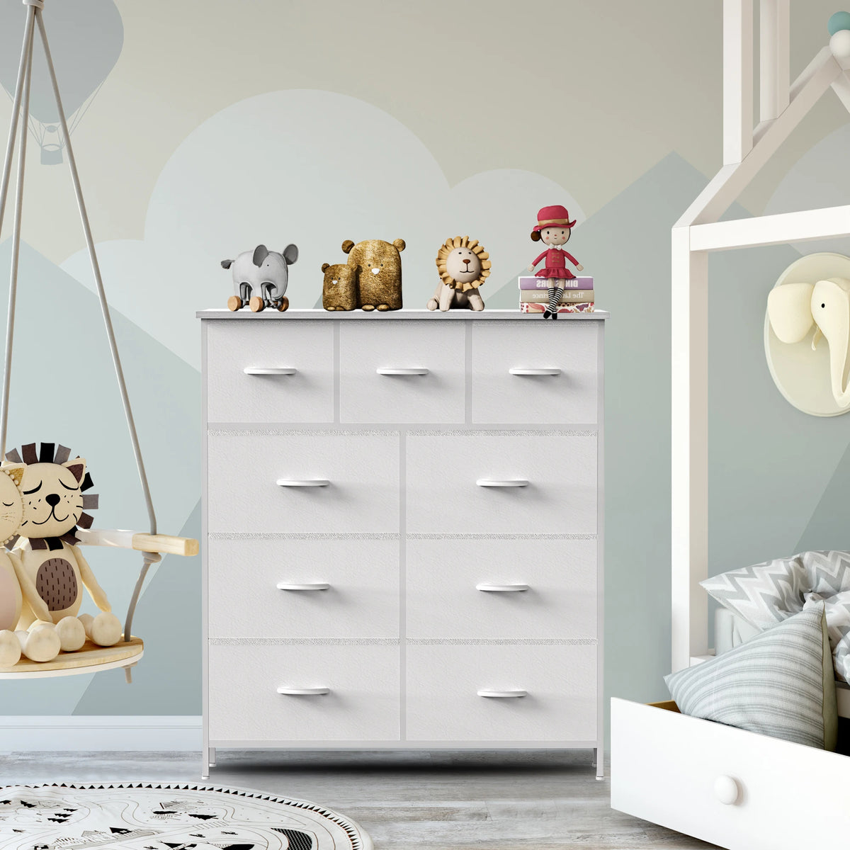 JHK Cômoda para quarto com 9 gavetas de armazenamento de tecido, guarda-roupa alto, organizador de peito, armário de roupas para adultos e crianças