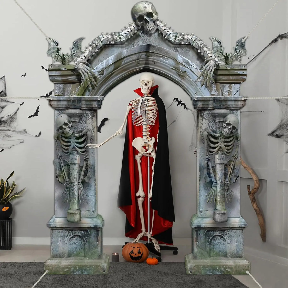 Halloween esqueleto decorações de festa lápides assustadores porta banner morcegos assustadores cabine de foto adereços grande horror cemitério photograp - Kasa & Pet