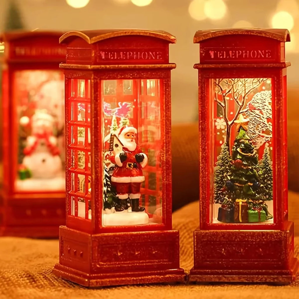 Decoração de Cabine Telefônica de Natal com Luz Noturna, Luz Noturna Retro Vermelha de Cabine Telefônica, Papai Noel/Boneco de Neve/Árvore, Decoração para Casa
