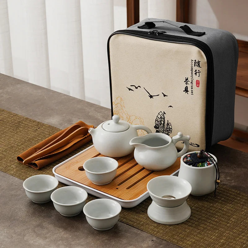 Viagem portátil cerâmica chinesa kung fu conjunto de chá bandeja de chá conjunto completo de armazenamento bule chá chá conjunto aniversário presente