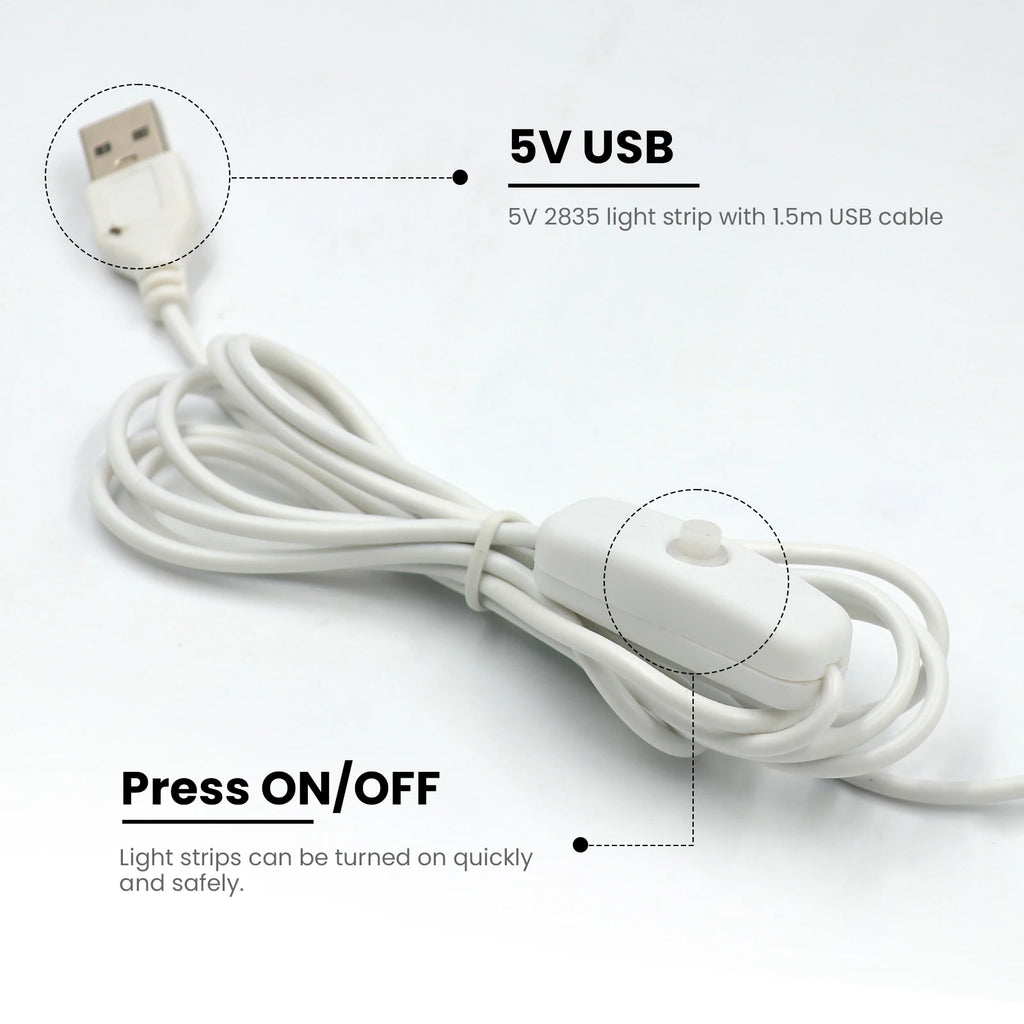 5v 2835 luz de tira led usb 60leds/m fita flexível led com interruptor branco quente à prova dwaterproof água luzes led para decoração do quarto