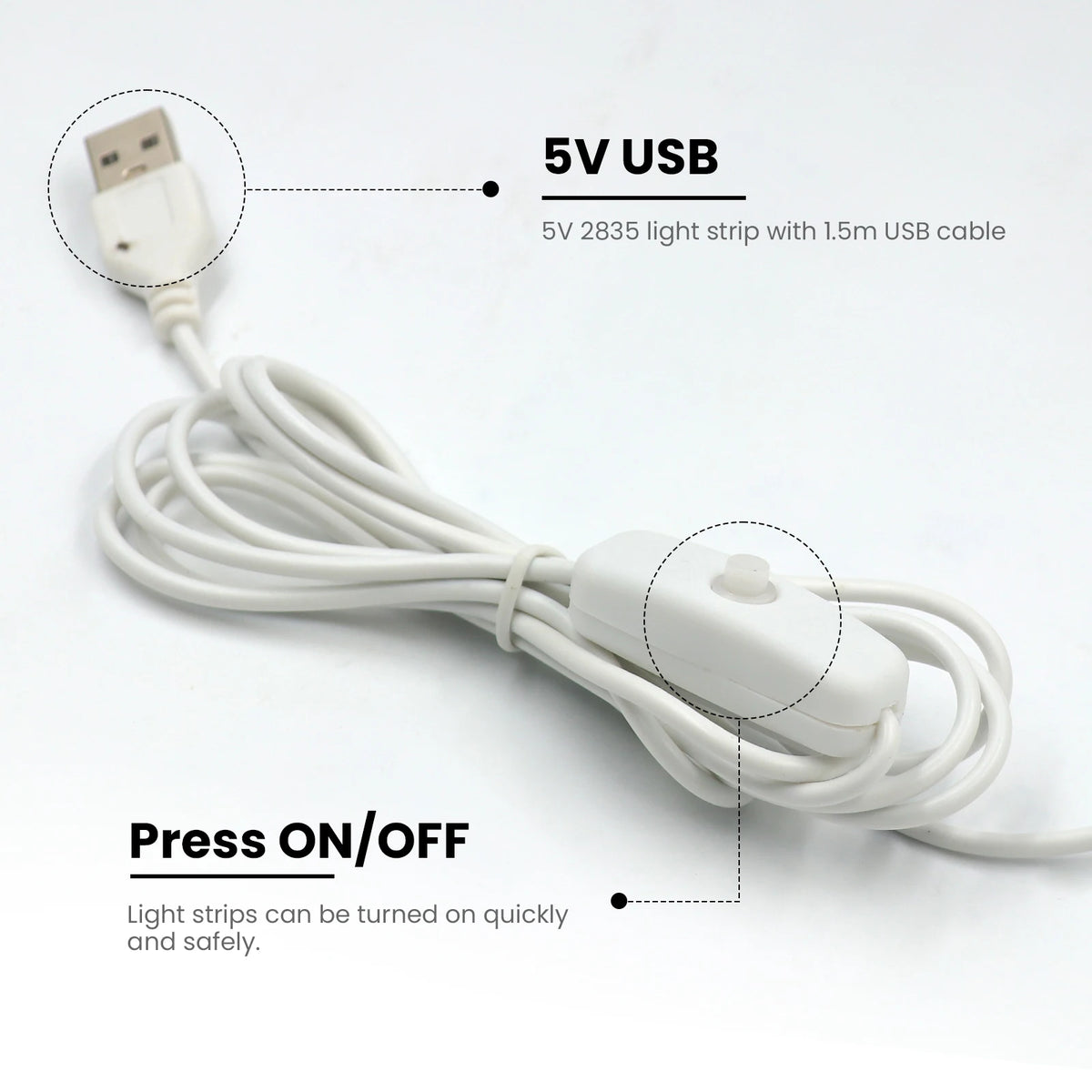 5v 2835 luz de tira led usb 60leds/m fita flexível led com interruptor branco quente à prova dwaterproof água luzes led para decoração do quarto