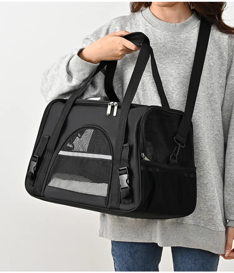 Portadores de animais de estimação mochila portátil respirável dobrável bolsa de ombro gato cão portador sacos de viagem de saída animais de estimação bolsa de transporte.