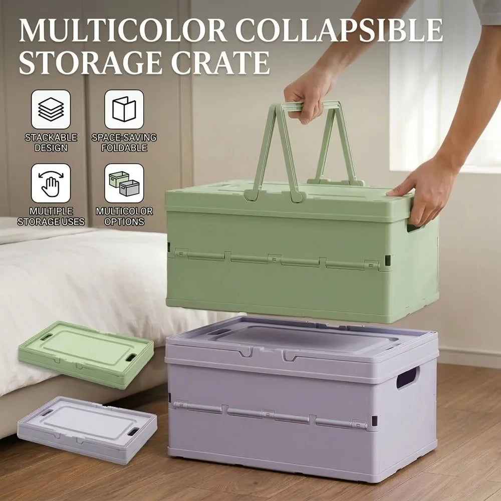 Caixa de Armazenamento Dobrável de Grande Capacidade, Cesta de Armazenamento Colapsável com Tampa e Alça, Organizador de Lanches e Brinquedos para Casa, Cozinha e Escritório
