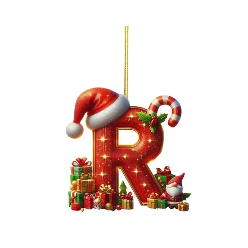 Enfeite de Natal com 26 letras, pingente plano para pendurar, ornamento personalizado, decoração festiva para árvore de Natal, presente para festas de fim de ano.