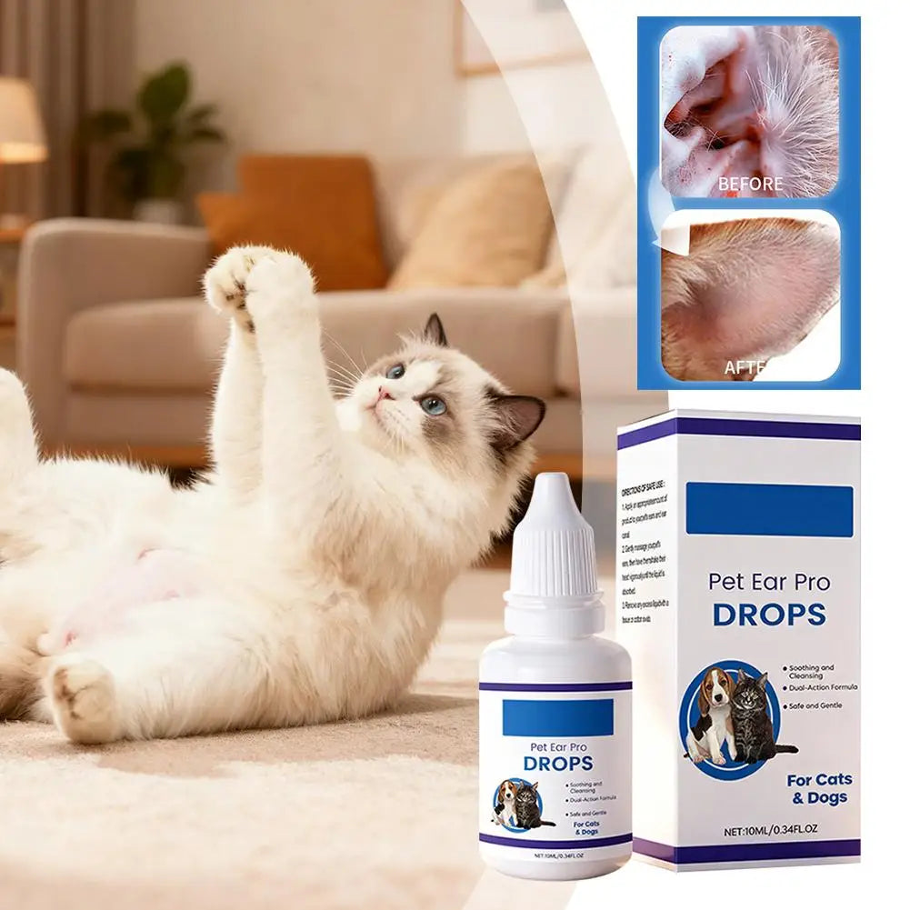Gotas para Cuidado de Ouvidos de Animais de Estimação para Cães e Gatos Sensíveis, Seguras e Eficazes, 1/2/3 CAIXAS, Aliviam Coceira, Reduzem Odor, Líquido de Limpeza de Cera de Ouvido para Animais de Estimação