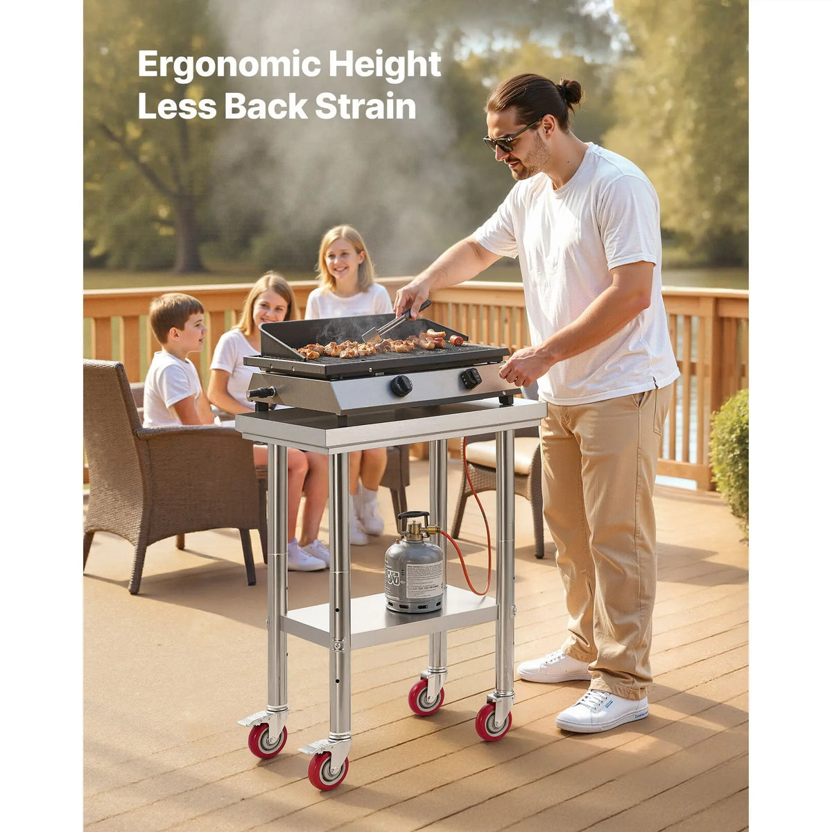 24 X 18 Inches Stainless Steel Kitchen Prep Table Adjustable Workstation Undershelf Wheels Food Prep Kitchen Islands Carts