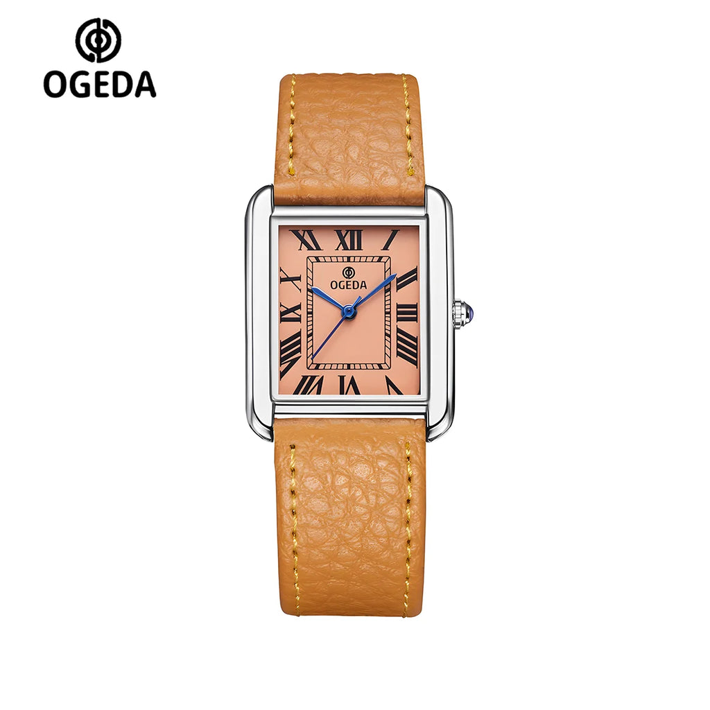 Ogeda 2025 New Square Men's Quartz Watch with Mineral Glass Alloy Case, Leather Strap, Sports Waterproof 3Bar Reloj Hombre Wat