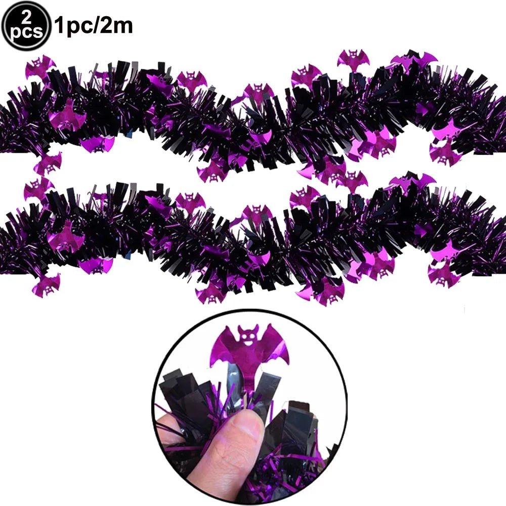 Cortina de Franjas Metalizadas de Halloween, Guirlanda de Enfeites, Painel de Fundo para Fotos com Estampas de Abóbora, Fantasma, Morcego e Boo, Decorações Suspensas para Portas e Paredes de Festa de Halloween - Kasa & Pet