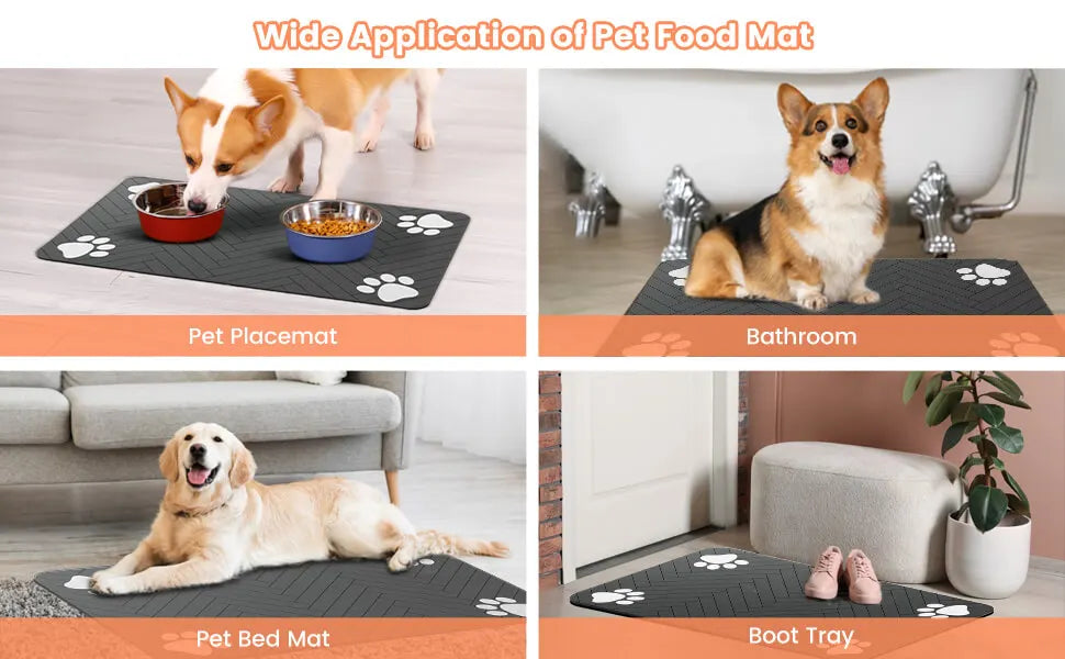 Tapete de alimentação para animais de estimação, absorvente, suporte de borracha, secagem rápida, tapete de água para cães e gatos, comida e tigela de água com à prova d'água