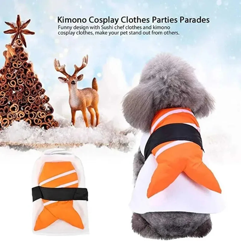 Halloween cosplay roupas de estimação cão traje engraçado roupas para cães comida de peixe traje para animais de estimação gato filhote de cachorro respirável festa roupa natal
