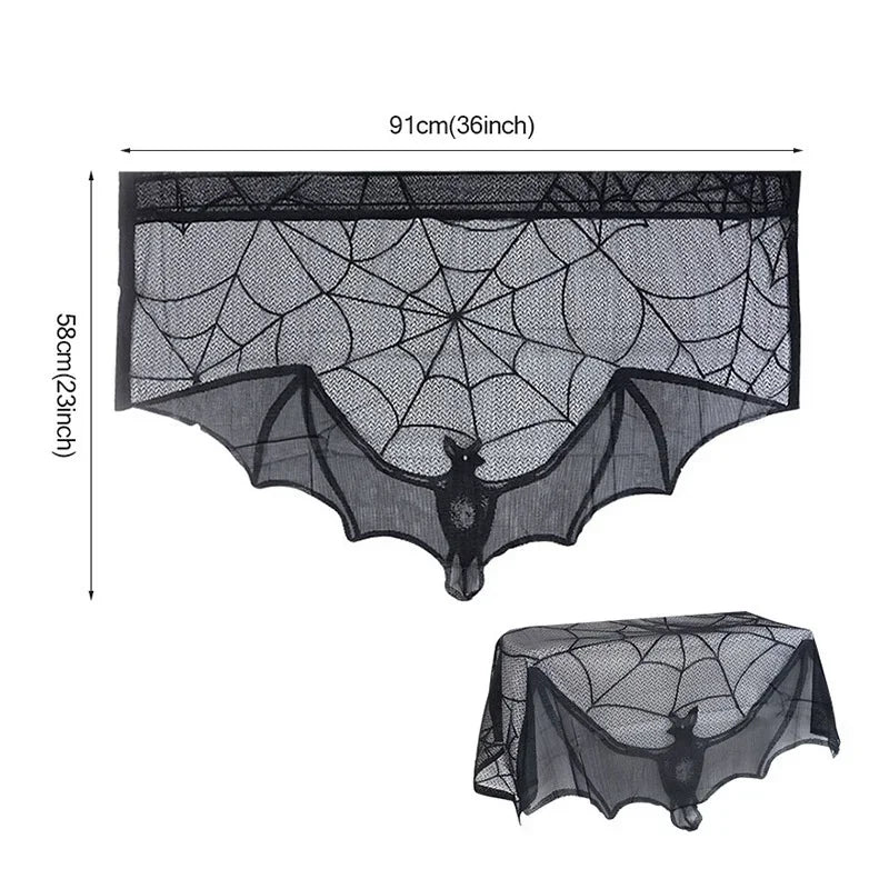 Black Lace Bats Toalha de Mesa, Aranha Web Cortinas para Lareira, Halloween Party Decor, Horror Adereços, Abajur