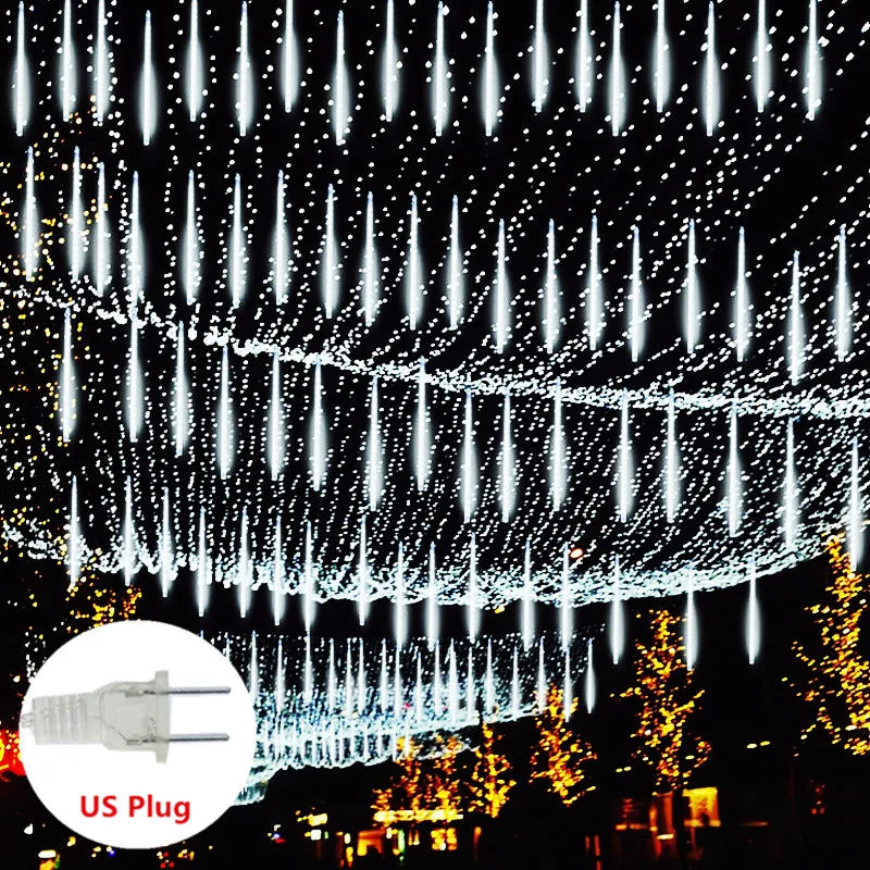 Chuveiro de meteoros de natal led luzes da corda iluminação do feriado interior/exterior decoração jardim festa decorações chuva gota caindo novo