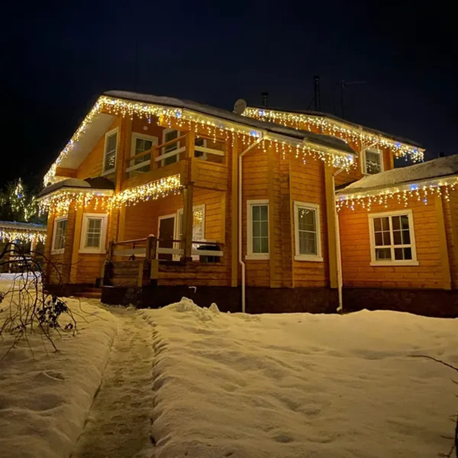 Decorações de Natal 2026: Guirlanda de Estrelas 4M (L) x 0.4/0.5/0.6M (A) com Luzes Piscantes (Branco Quente + Branco Frio) 8 Modos LED Festoon