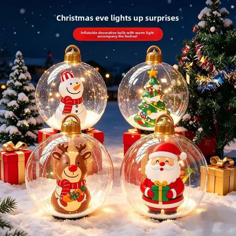 Bola Decorativa Inflável de Natal 60cm, Bolas Gigantes Grandes de PVC para Exteriores, Decorações para Árvore de Natal, Bola de Brinquedo Sem/Com Luz