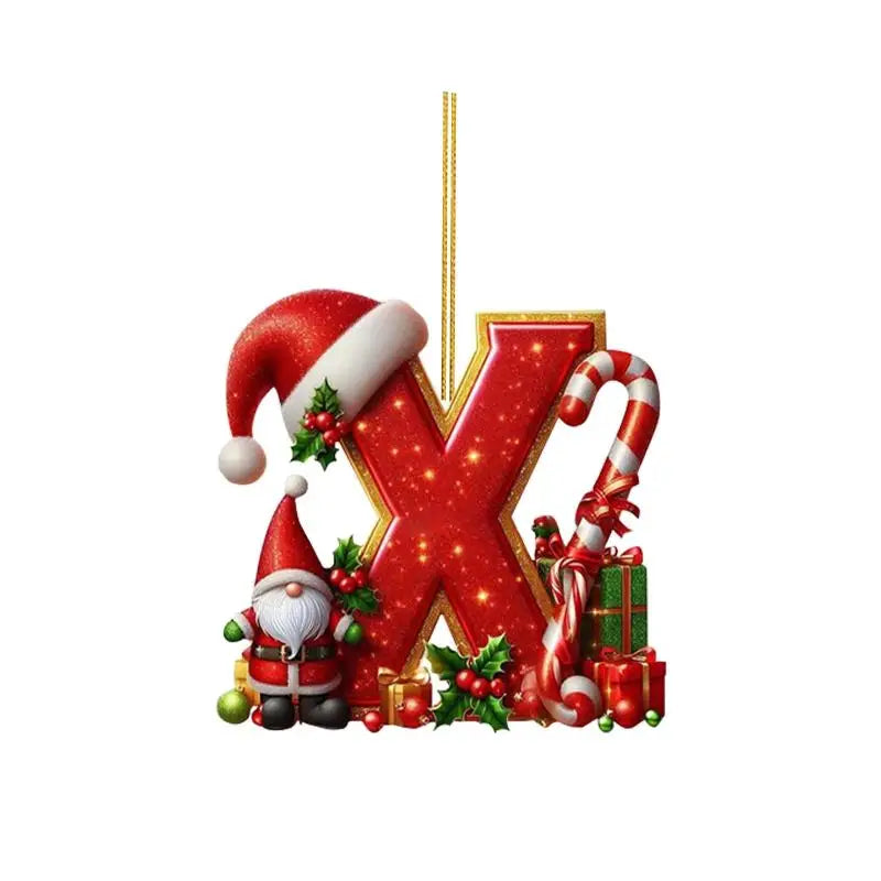 Enfeite de Natal com 26 letras, pingente plano para pendurar, ornamento personalizado, decoração festiva para árvore de Natal, presente para festas de fim de ano.