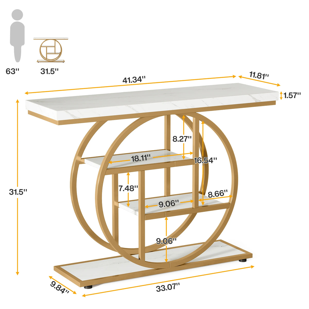 Industrial Entryway Console Mesa para Sala de Estar, Foyer Corredor Mesa para Entrada, 4-Tier Mesa, 41,3"