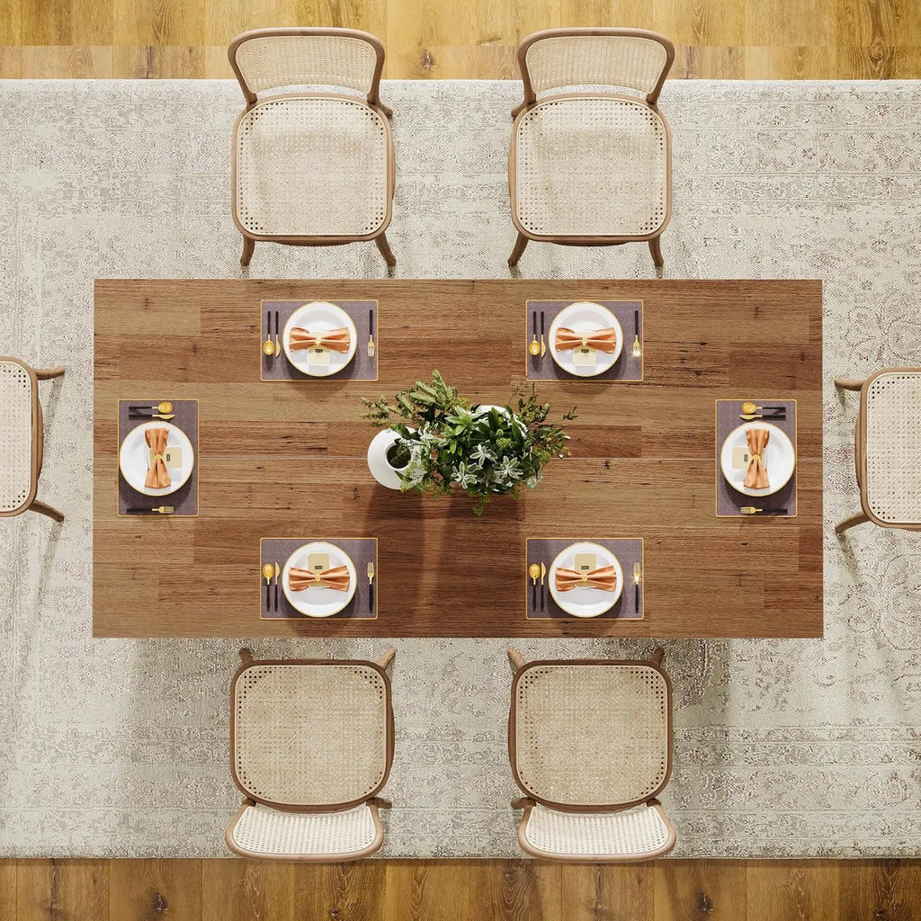 Mesa de Jantar Estilo Fazenda para 4 a 6 Pessoas, Mesa Retangular de Madeira de 63 Polegadas com Tampo Grande e Estrutura Robusta, Personalizada