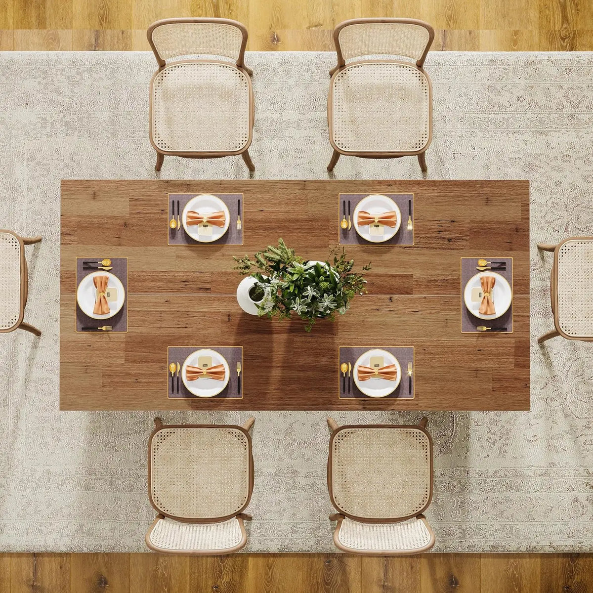 Mesa de Jantar Estilo Fazenda para 4 a 6 Pessoas, Mesa Retangular de Madeira de 63 Polegadas com Tampo Grande e Estrutura Robusta, Personalizada