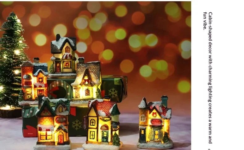 Natal led luz casa enfeites de árvore de natal led resina pequena vila casa natal brilho decoração presente feliz ano novo decorações dc05