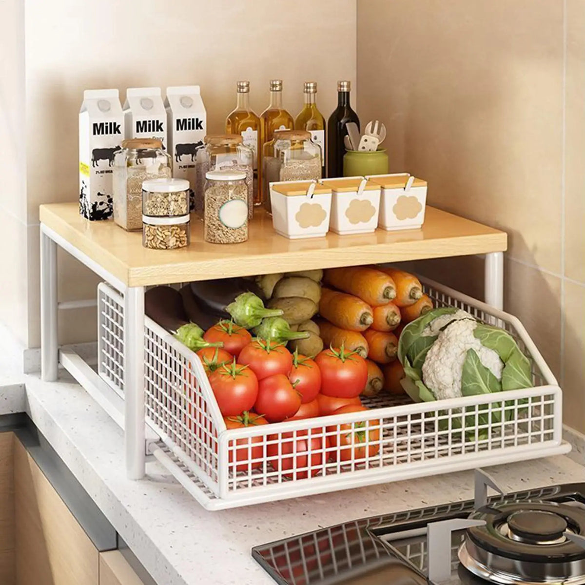 Organizador de bancada de cozinha, prateleira multiuso para micro-ondas, temperos, máquina de café e impressora, acessórios de cozinha