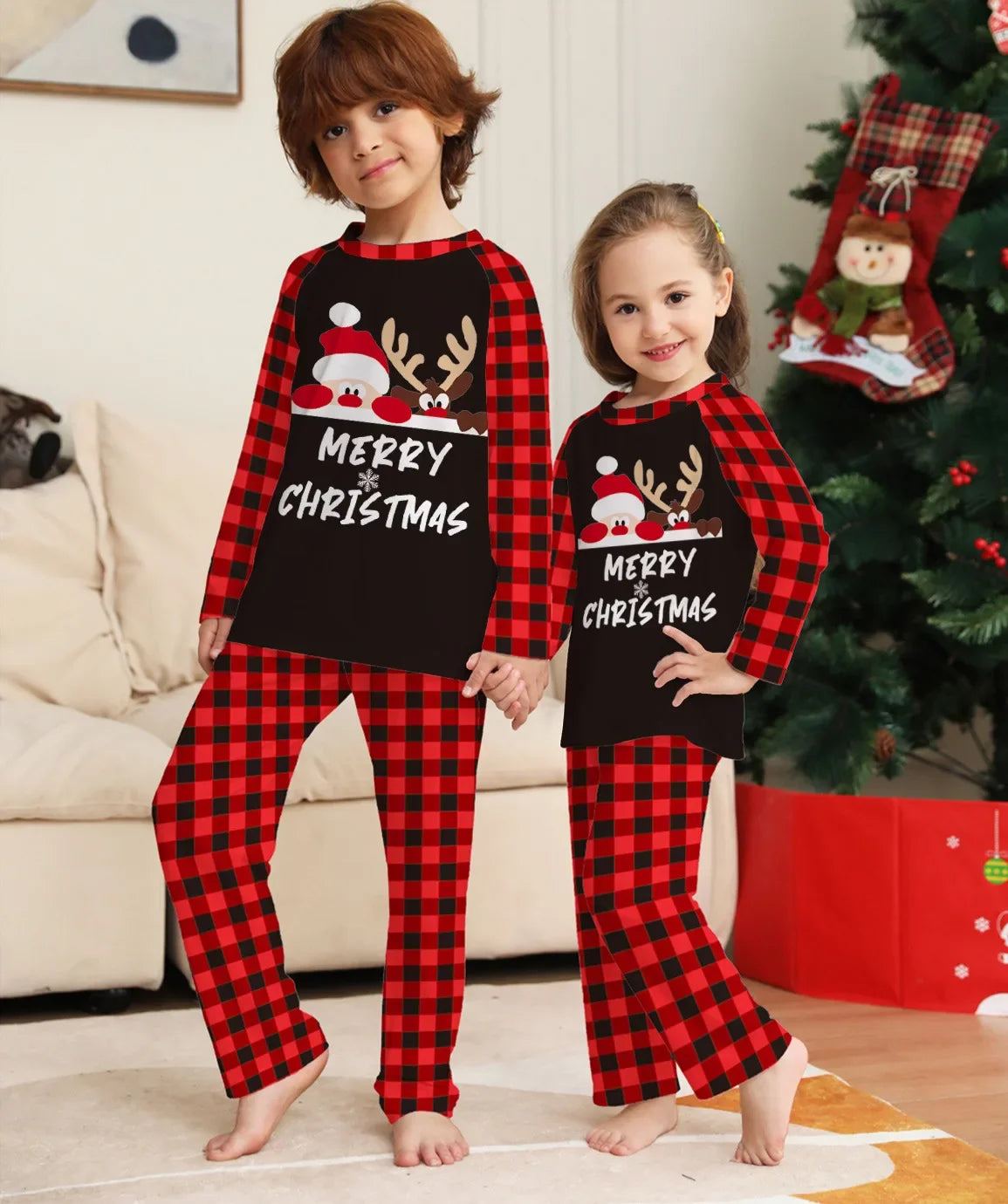 Pijamas de natal família olhar roupas papai noel impressão roupa interior feminina combinando conjunto casual solto sono roupas masculinas