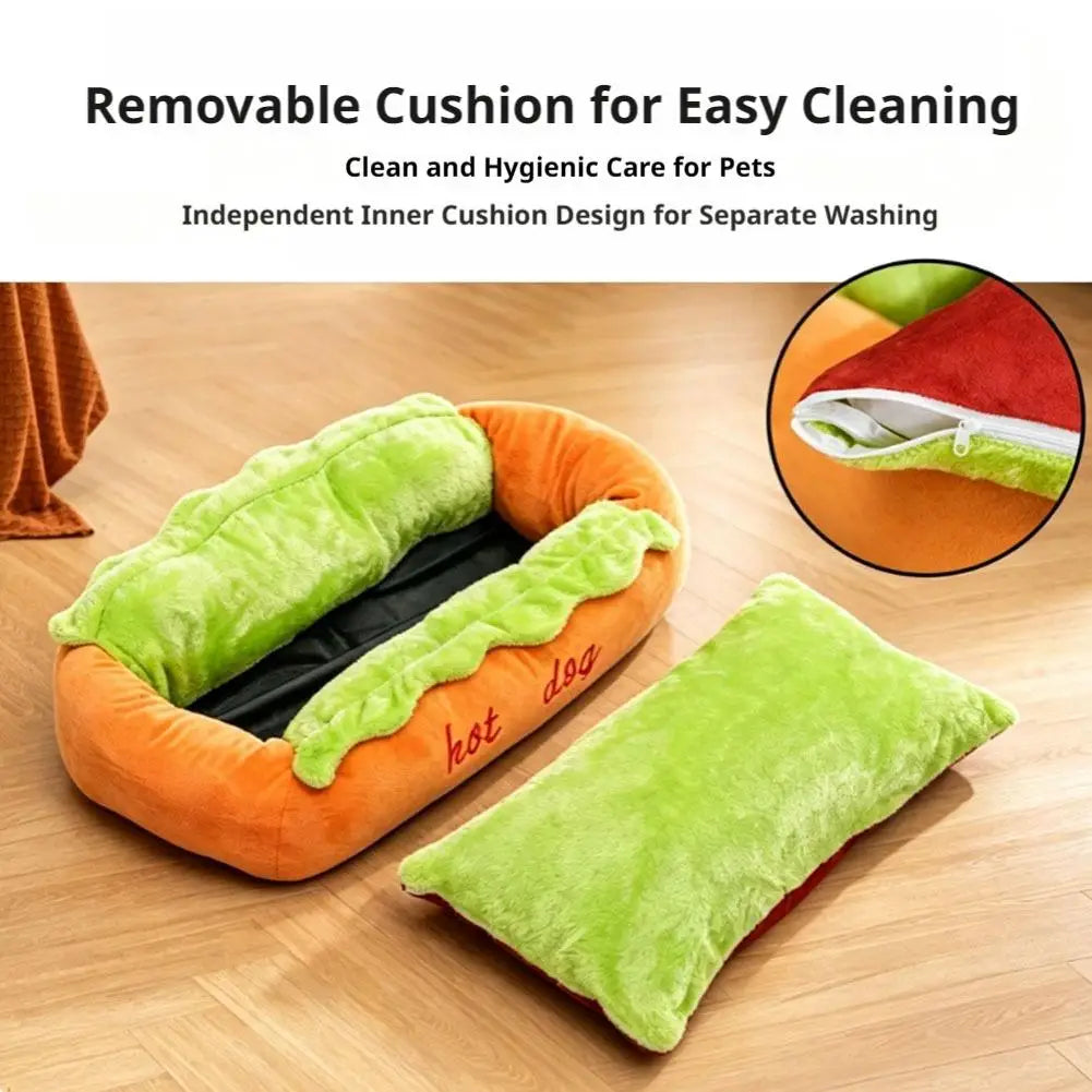 Cama para Animais de Estimação em Formato de Cachorro-Quente, Almofada Macia de Fibra para Cães e Gatos, Casa Quente para Filhotes, Camas Removíveis e Laváveis para Cães e Gatos