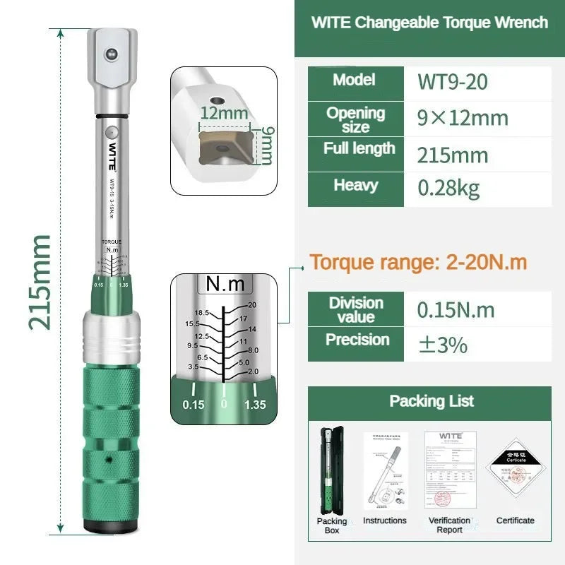 Chave de torque aberta multifuncional, predefinição ajustável, alta precisão, cabeça substituível, chaves de torque, ferramentas manuais profissionais Kasa & Pet