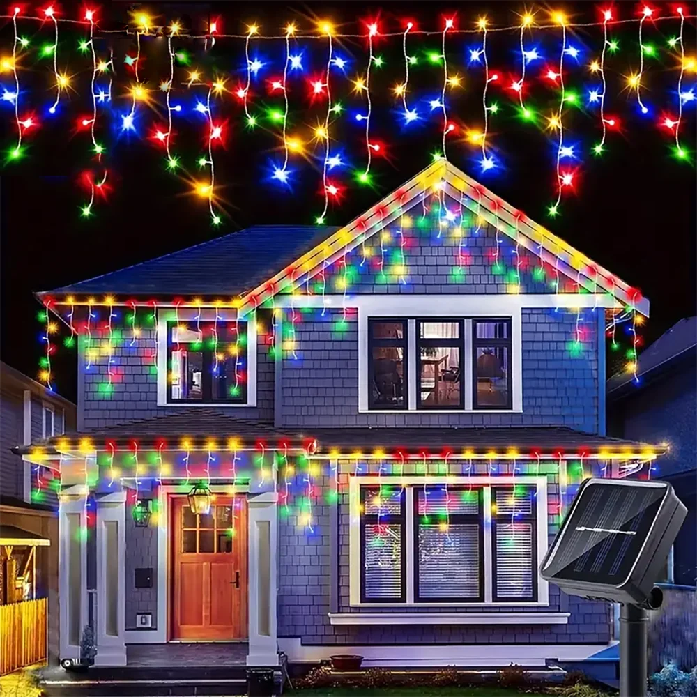 Luzes de Natal Solares em Forma de Gelo 98/162LED com 8 Modos de Iluminação para Jardim, Pátio, Casamento, Festa, Gazebo, Decoração de Natal IP65