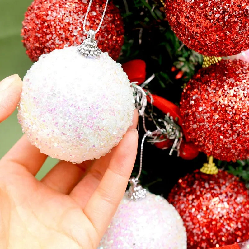 6/30 pçs glitter champanhe branco vermelho bolas de natal ornamentos espumante árvore de natal pendurado bola pingentes decoração de festa de ano novo