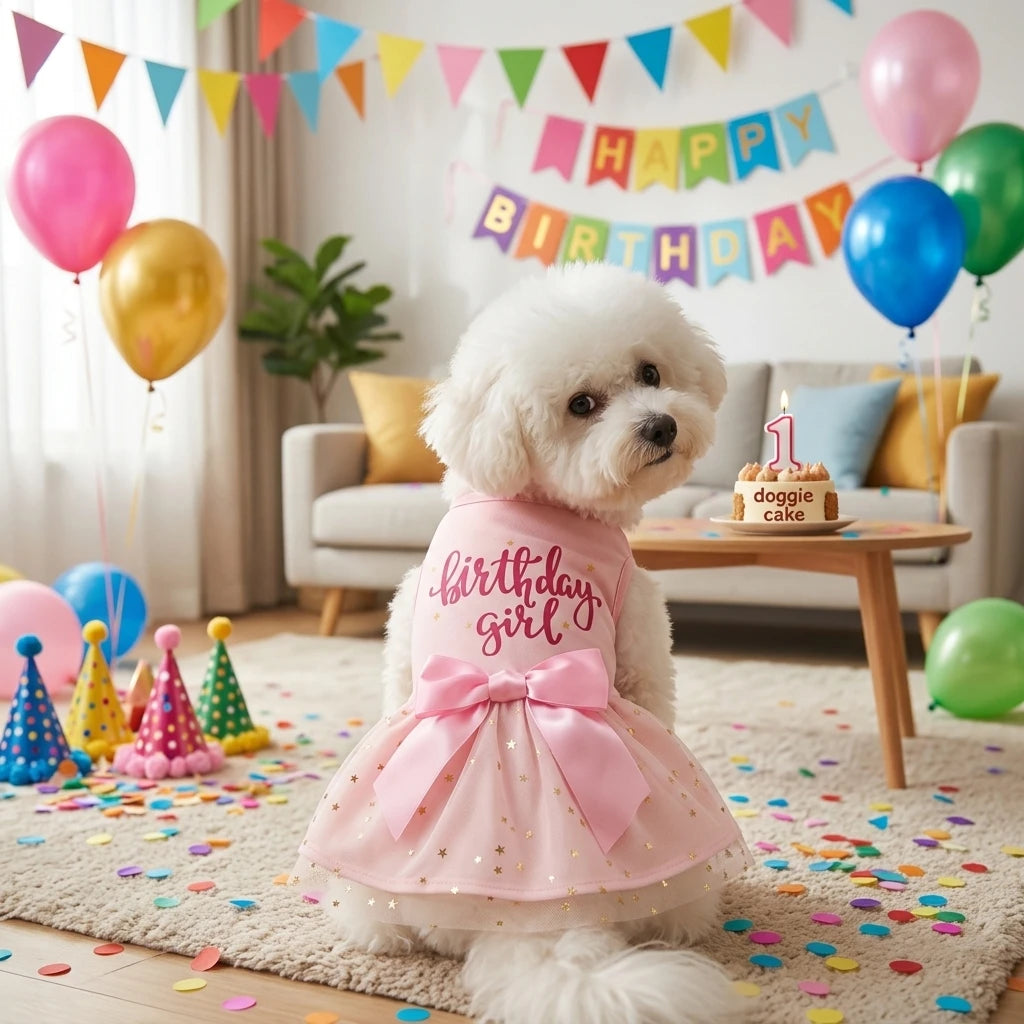 Vestido para cachorro e menina, roupas para animais de estimação, cachorrinho, laço rosa, tule, lantejoulas, roupas para cachorro