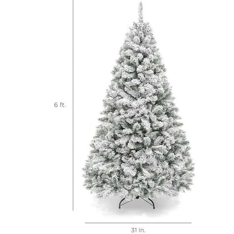 Árvore de natal de pvc flocada branca, efeito de neve realista, pinho artificial, árvore de natal para decoração de exibição de janela de loja