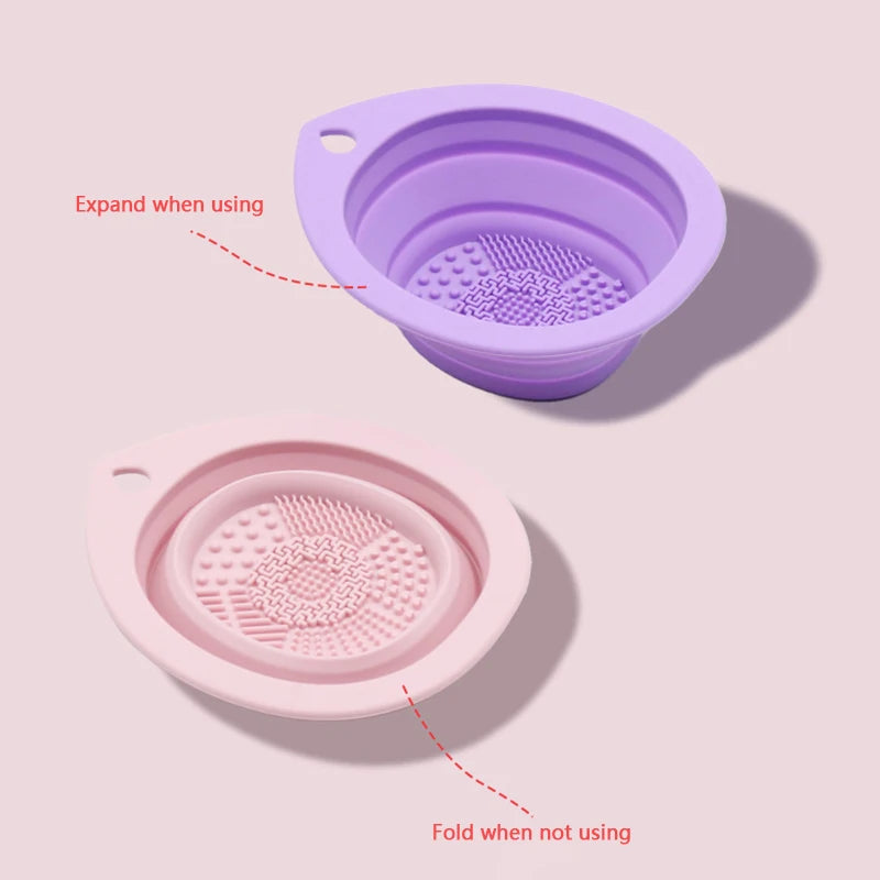 Silicone Makeup Brush Cleaner Folding Powder Puff Cleaning Bowl Eyeshadow Brush Washing Soft Mat Beauty Tools Scrubber Box
