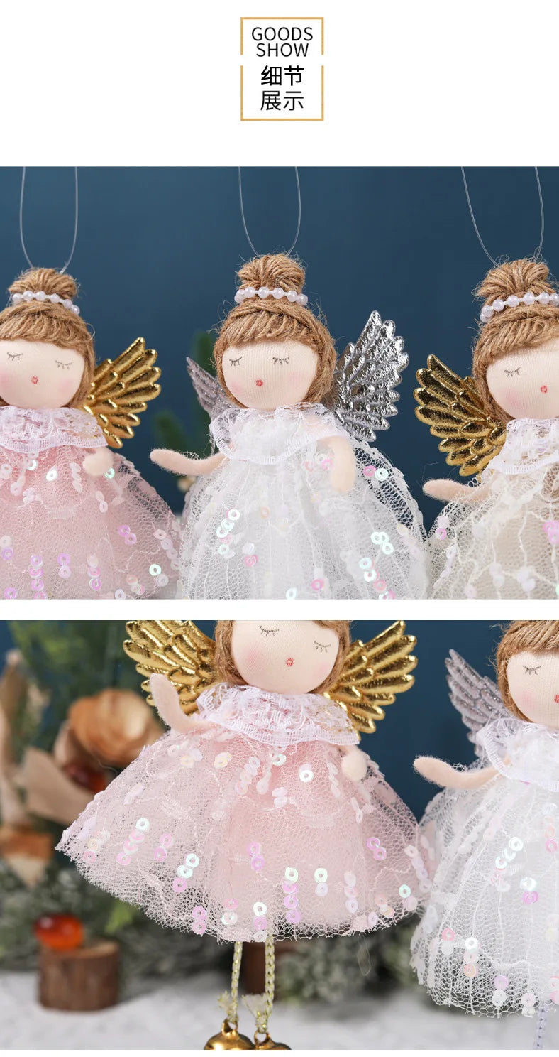 Natal Pendurado Malha Sequin Saia, Anjo Xmas Árvore Pingente Enfeites, Decoração de Casa, Noel, Presentes, 2022