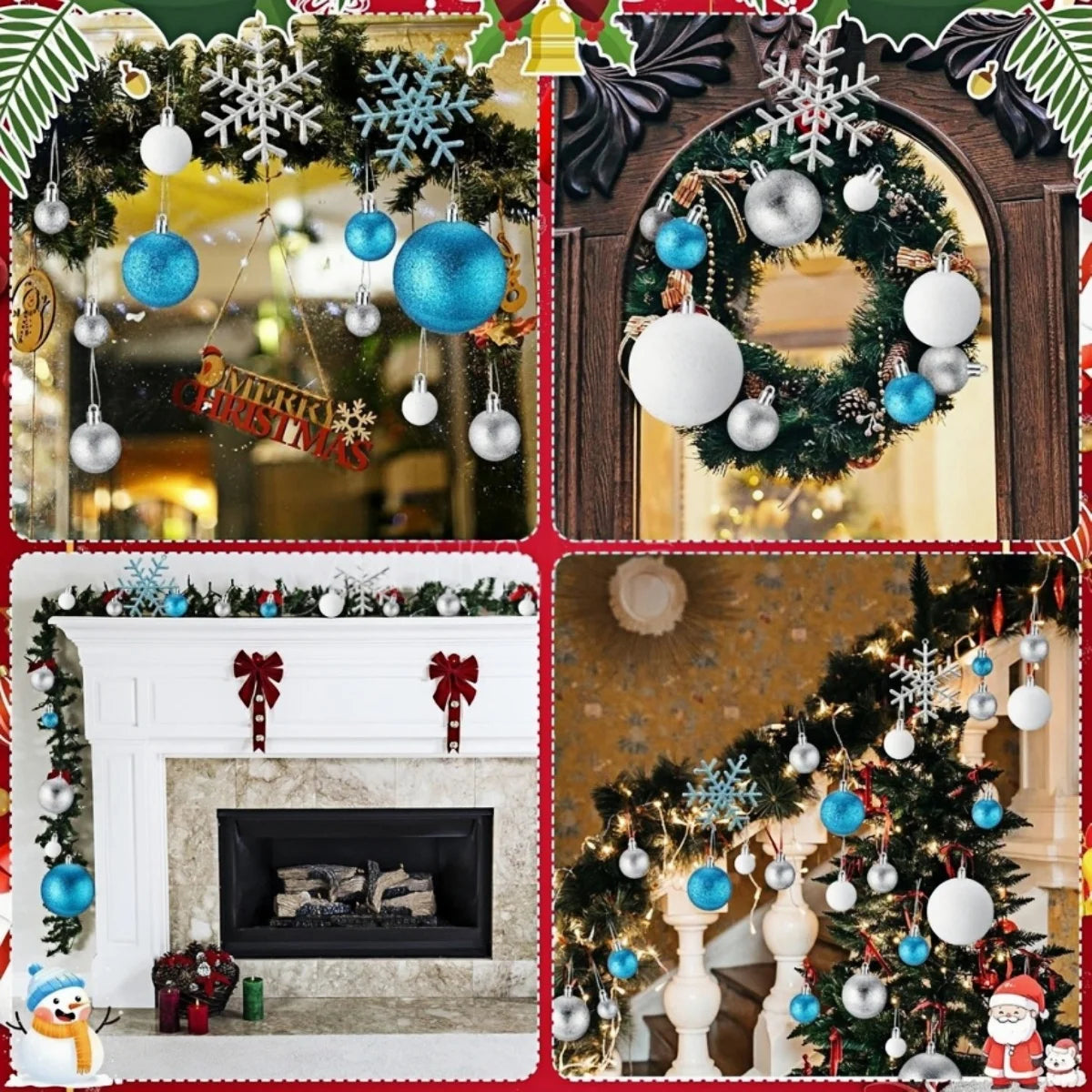 Conjunto de enfeites de bolas de natal, 3/4/6cm, enfeites inquebráveis de natal, bolas suspensas para festa de feriado, decoração de casamento (tira e azul)