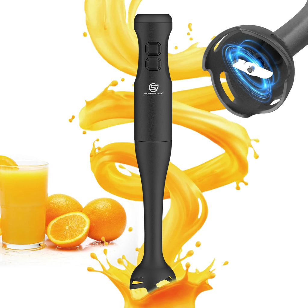 SUPERLEX 350W Mixer de Imersão 4 em 1, Conjunto de Mixer Elétrico Portátil com Batedor, Copo Medidor de 500ml e Picador de 700ml, Controle de 2 Velocidades para Sopas, Smoothies, Papinhas e Carne Moída