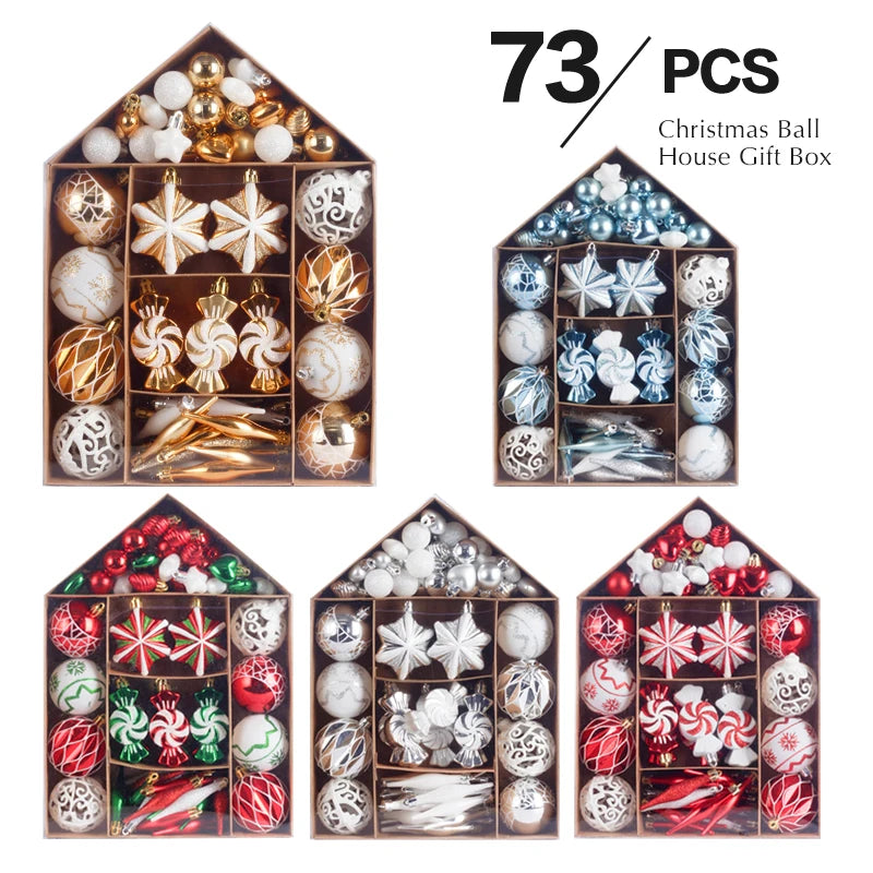    Ornamentos de bola de natal de 73 pces, decorações de suspensão inquebráveis do ornamento da bola de natal para a árvore de natal