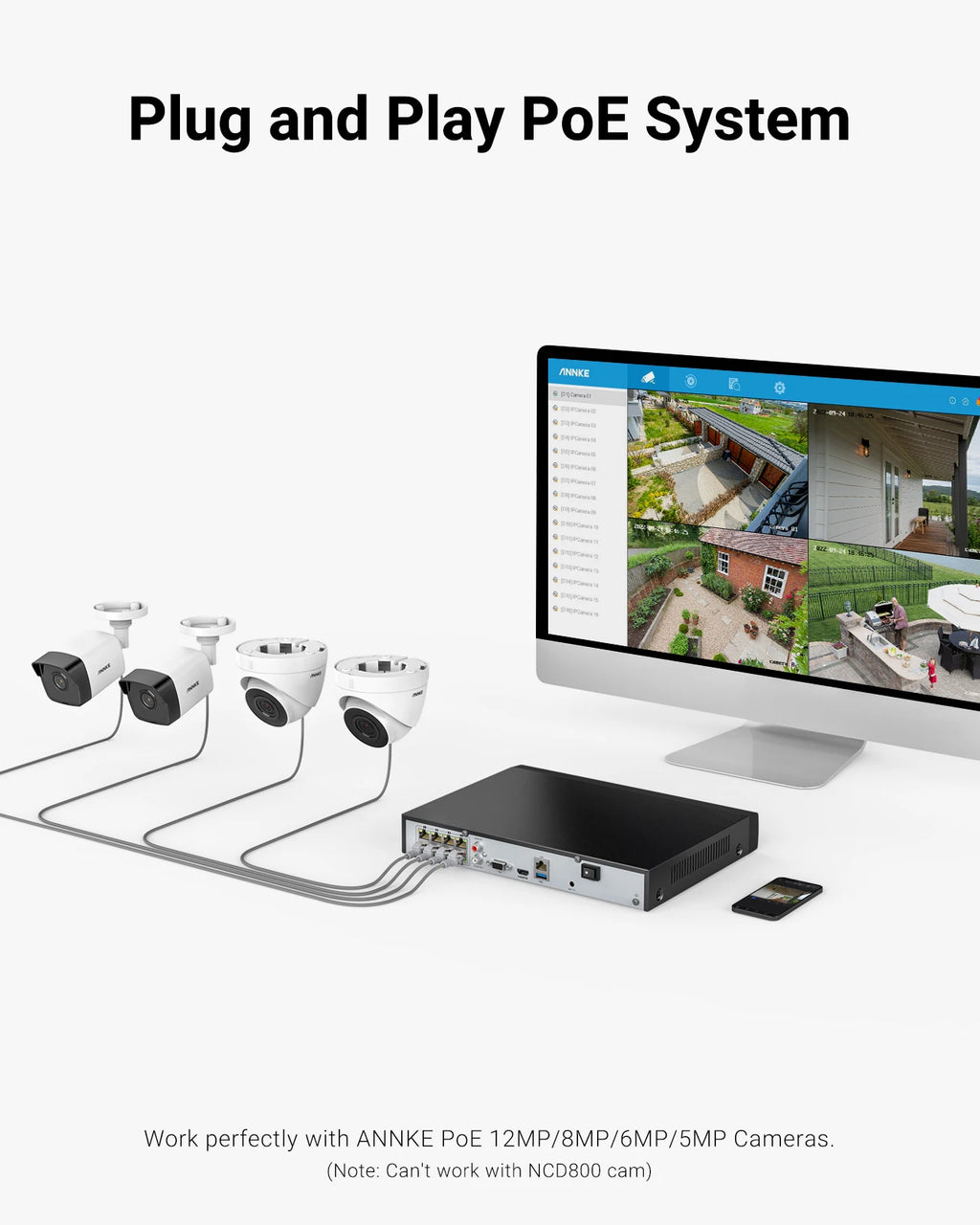 Annke 8ch 16ch 12mp poe gravador de vídeo h.265 + nvr segurança de vigilância de vídeo para 2mp 4mp 5mp 6mp 8mp/4k 12mp ip poe câmera