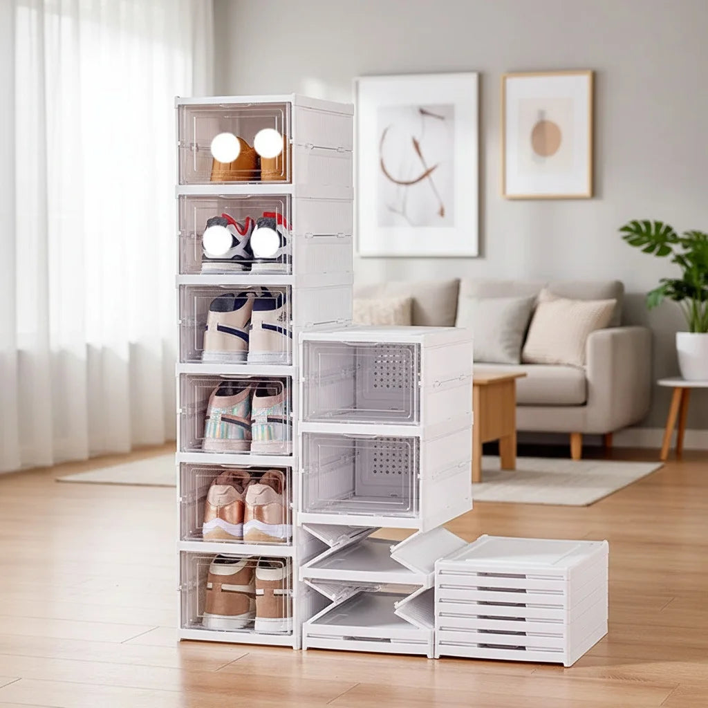 6 camadas caixa de armazenamento sapato rack organizador economia espaço dobrável plástico transparente sapato formadores para parede canto prateleira empilhável
