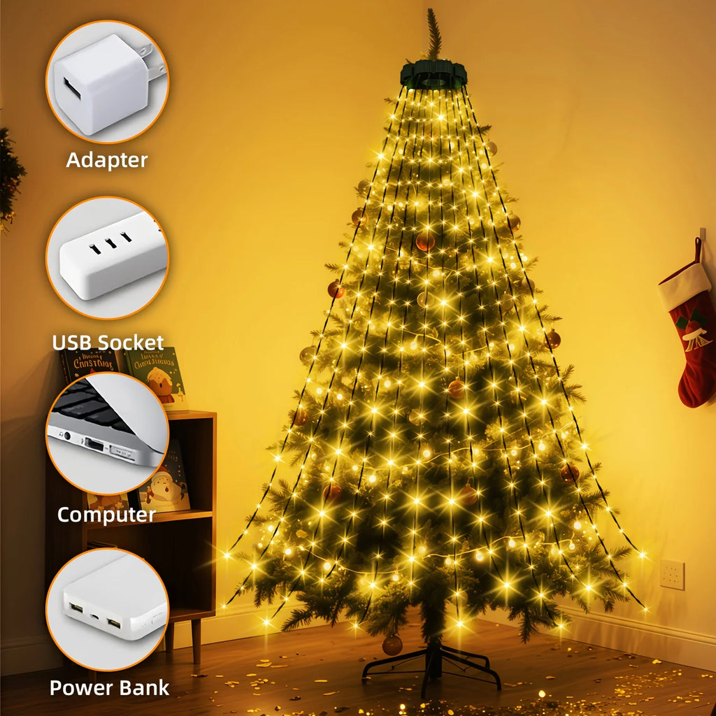 400 led 2m árvore de natal cachoeira luz alimentada por usb com controle remoto 8 modos de iluminação para jardim terraço casa decoração de natal
