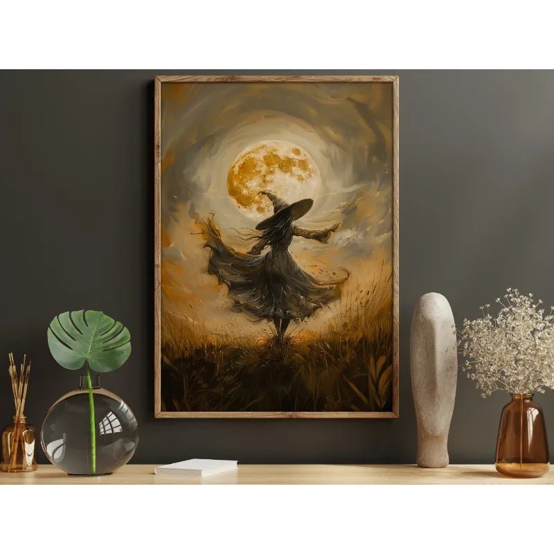 Pôster de Decoração de Parede de Halloween: Bruxa Sombria no Bosque com Flores - Impressão em Tela Sem Moldura para Decoração Festiva de Casa - Kasa & Pet