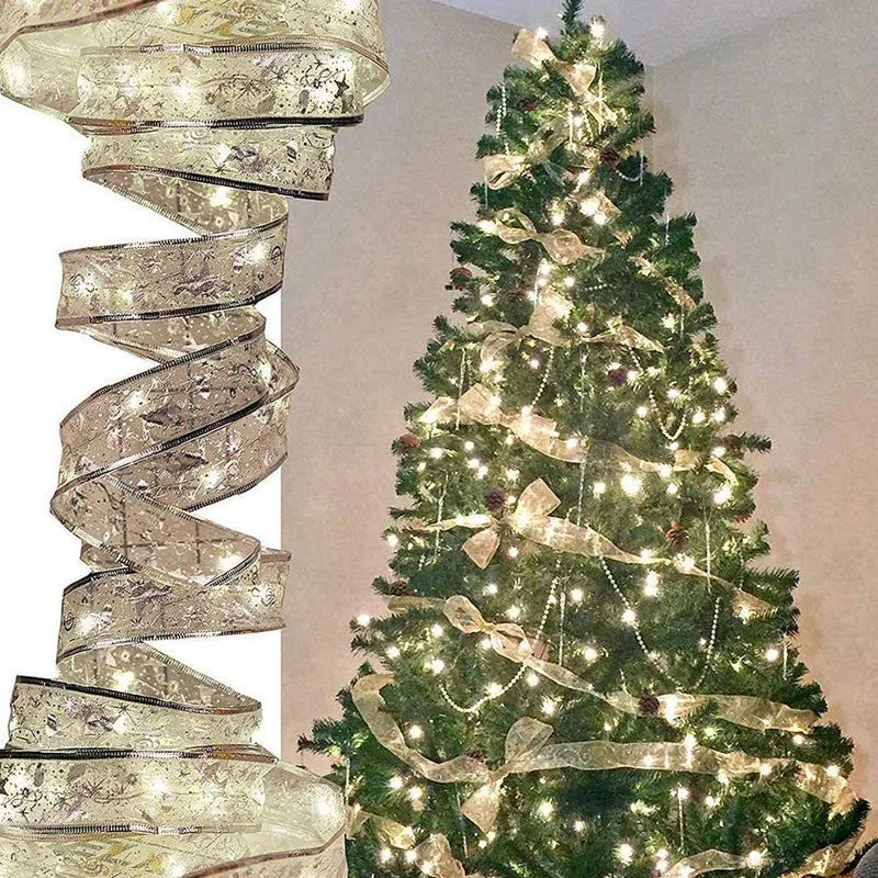 LED Ribbon Fairy Lights para Natal, enfeites de árvore de Natal, decoração, DIY Bows, String Light, Ano Novo, 2025, 2025