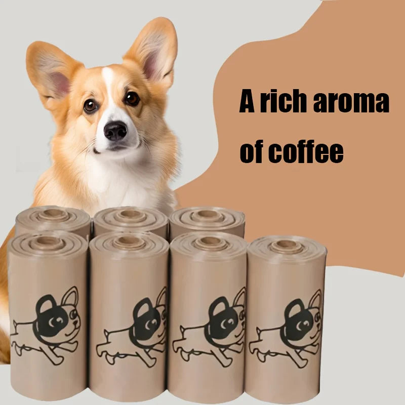 10 rolos de sacos de resíduos para animais de estimação com aroma de café, misturadores efetivamente, adequados para caminhadas ao ar livre. Direto do Fabricante