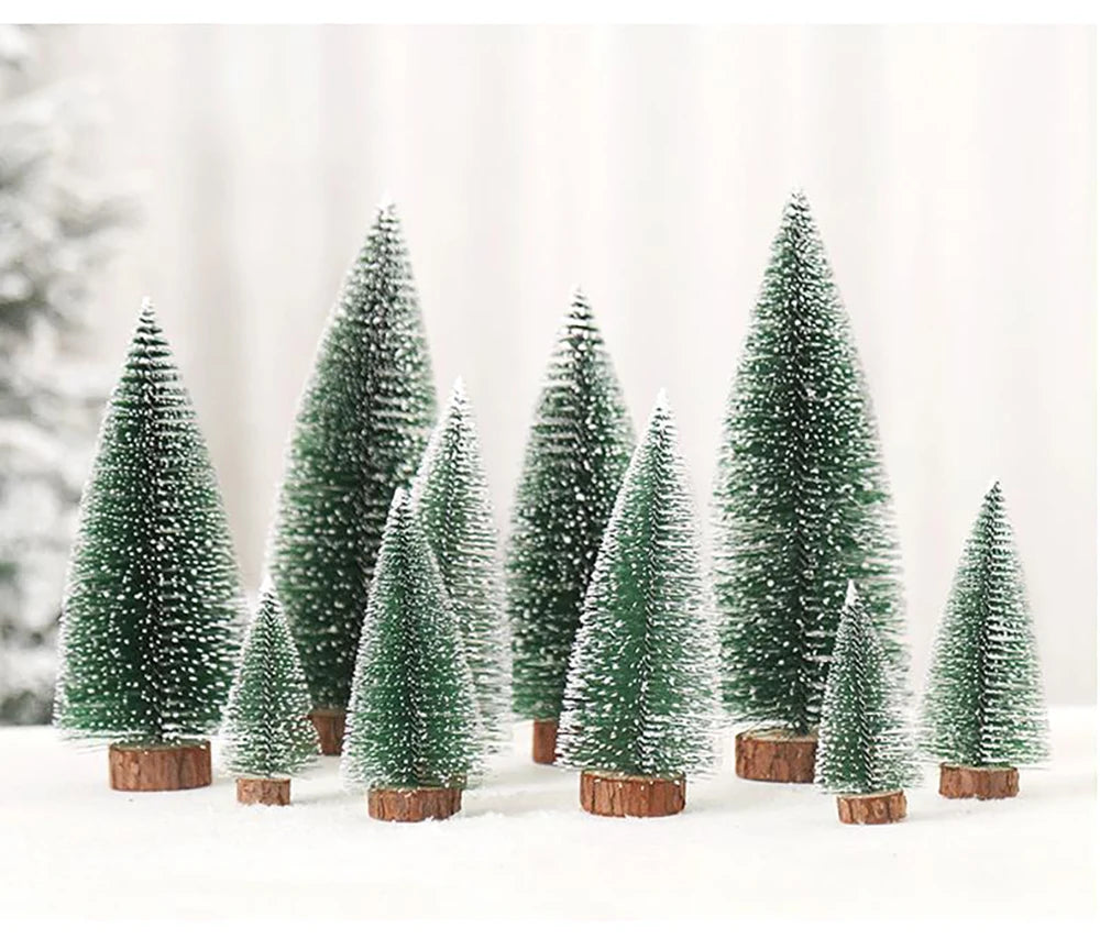 Decoração de natal artificial mini árvore ornamentos em miniatura cedro neve pinho decoração mesa escritório em casa 2024 presentes paisagem natal
