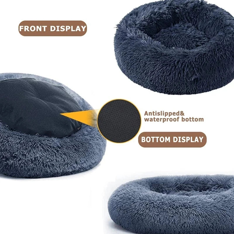 Cama redonda para animais de estimação, 40-90cm, 6 tamanhos, cama grande para cães, super macia, casa de pelúcia para cães médios, inverno, quente, dormir