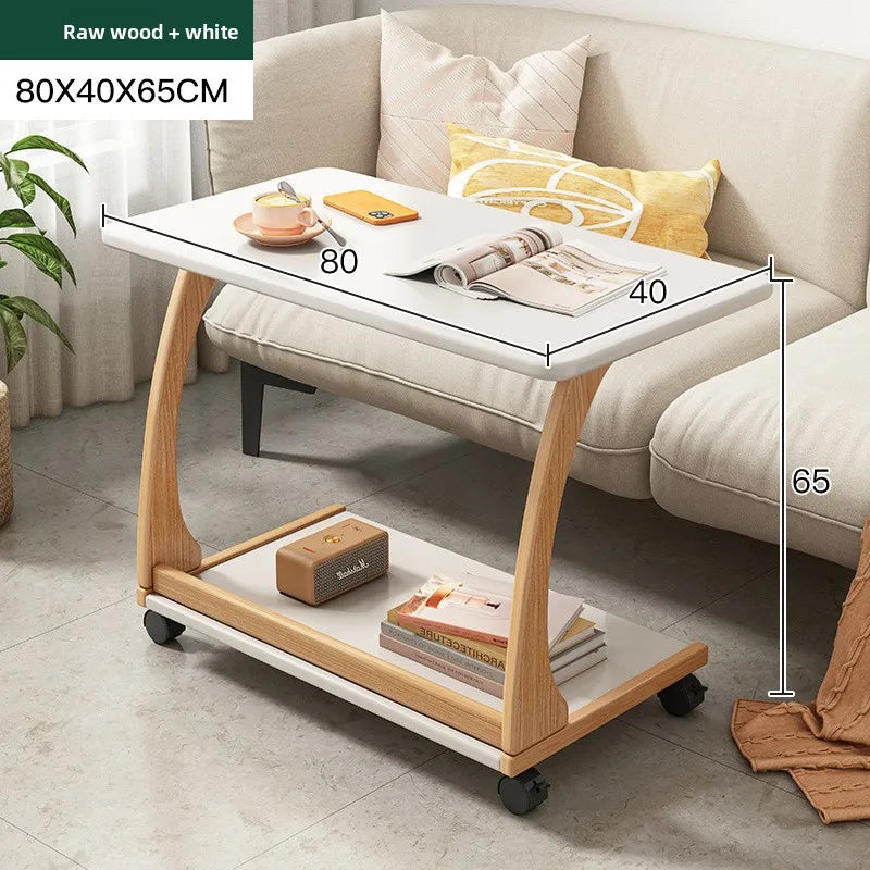 Mesa de centro móvel de madeira maciça, prateleira de armazenamento para sala de estar, mesa lateral dobrável para sofá de sala de estar, mesa de cabeceira de madeira maciça para quarto