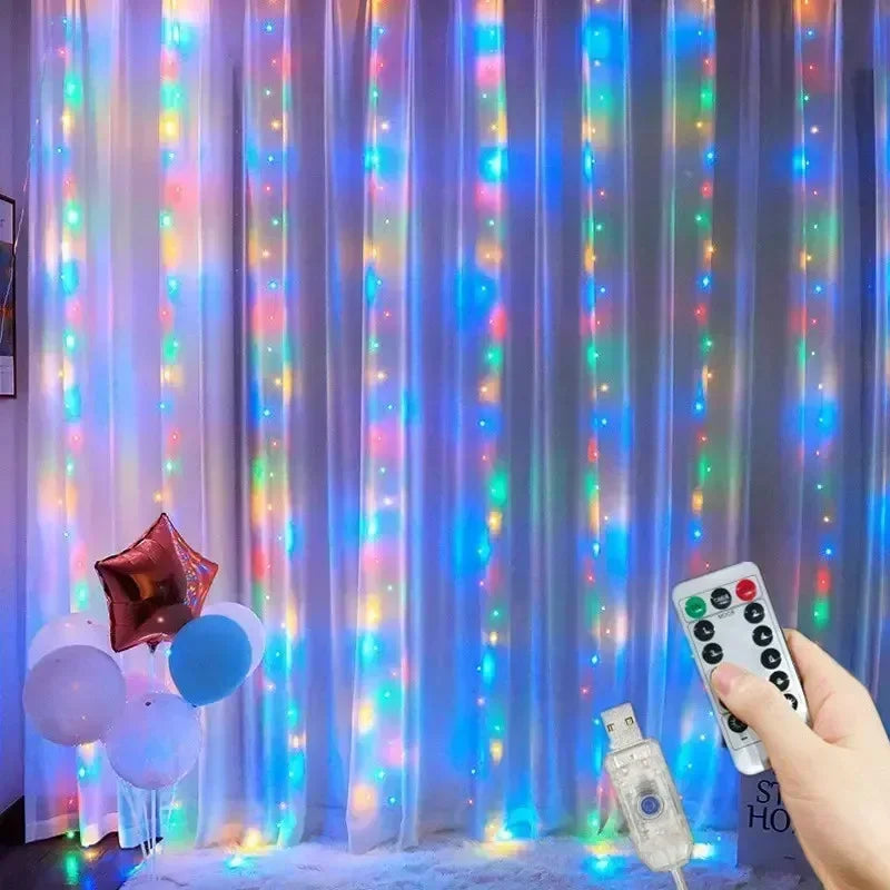 Decoração de casa de natal usb 8 modos luzes guirlanda de fadas led cortina luzes da corda com controle remoto para o quarto casamento