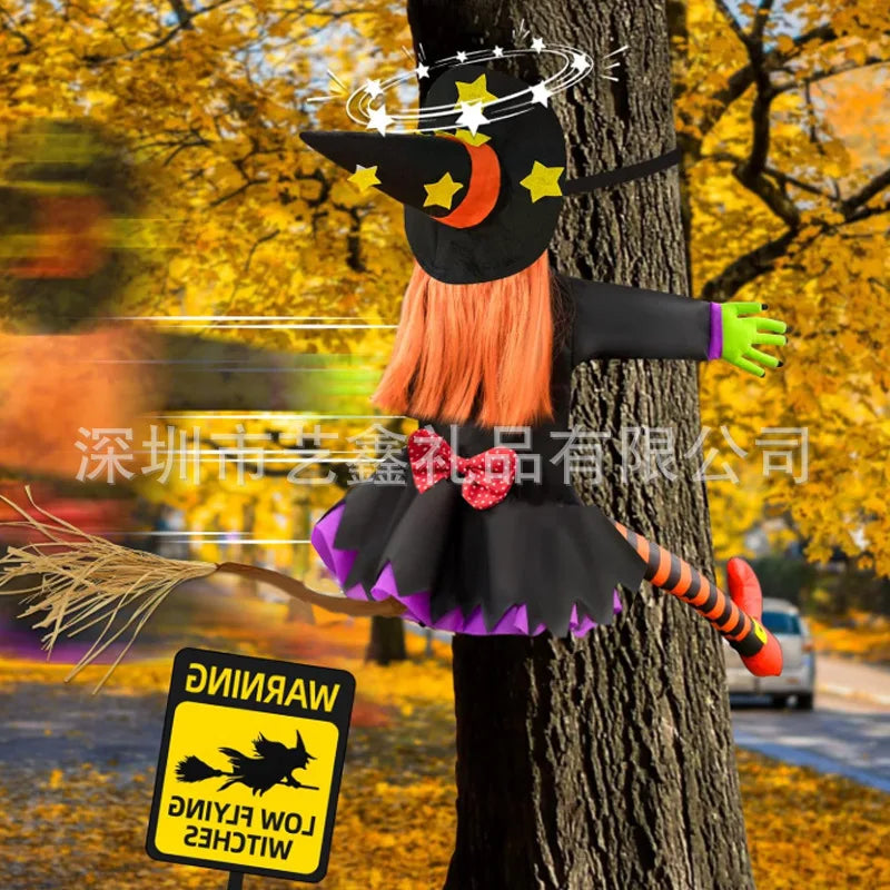 Decoração de Boneca de Bruxa de Halloween Colidindo com a Árvore, Engraçada para Jardim e Quintal, Suprimentos para Decoração de Cena de Festa de Halloween